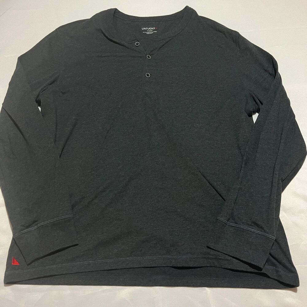 UNTUCKit Albarino Henley Shirt Mens XL Dark Gray Long Sleeve Cotton Blend